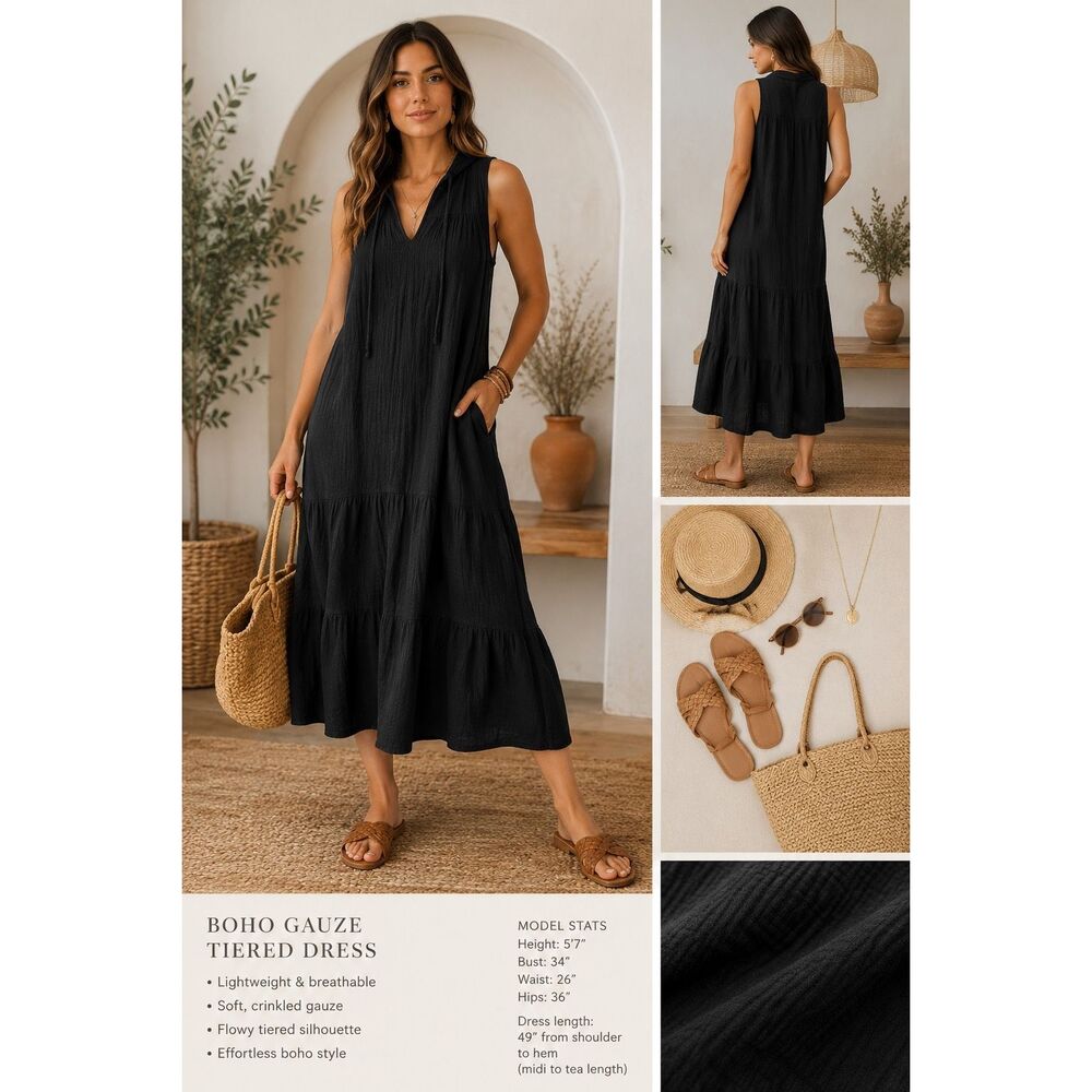 Anthropologie STARK Gauzy Tiered Midi Dress Small 100% Cotton boho natural fiber